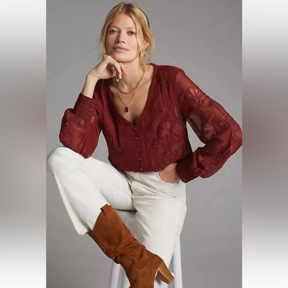 Anthropologie Black Embroidery Size M - Picture 8 of 14